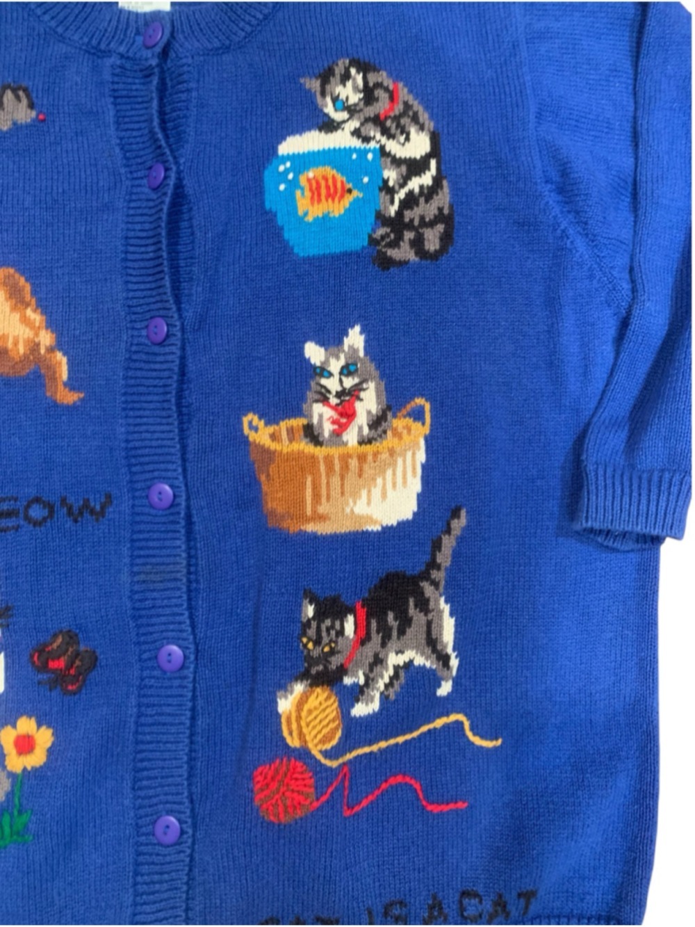 Vtg Y2K Women's cotton blend Quacker Factory Cat Print Cardigan Sweater, Size 3X - Picture 4 of 8